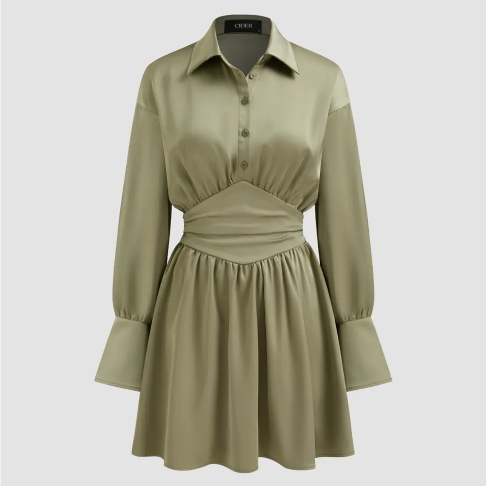 Cider Sage Green Long Sleeve Dress